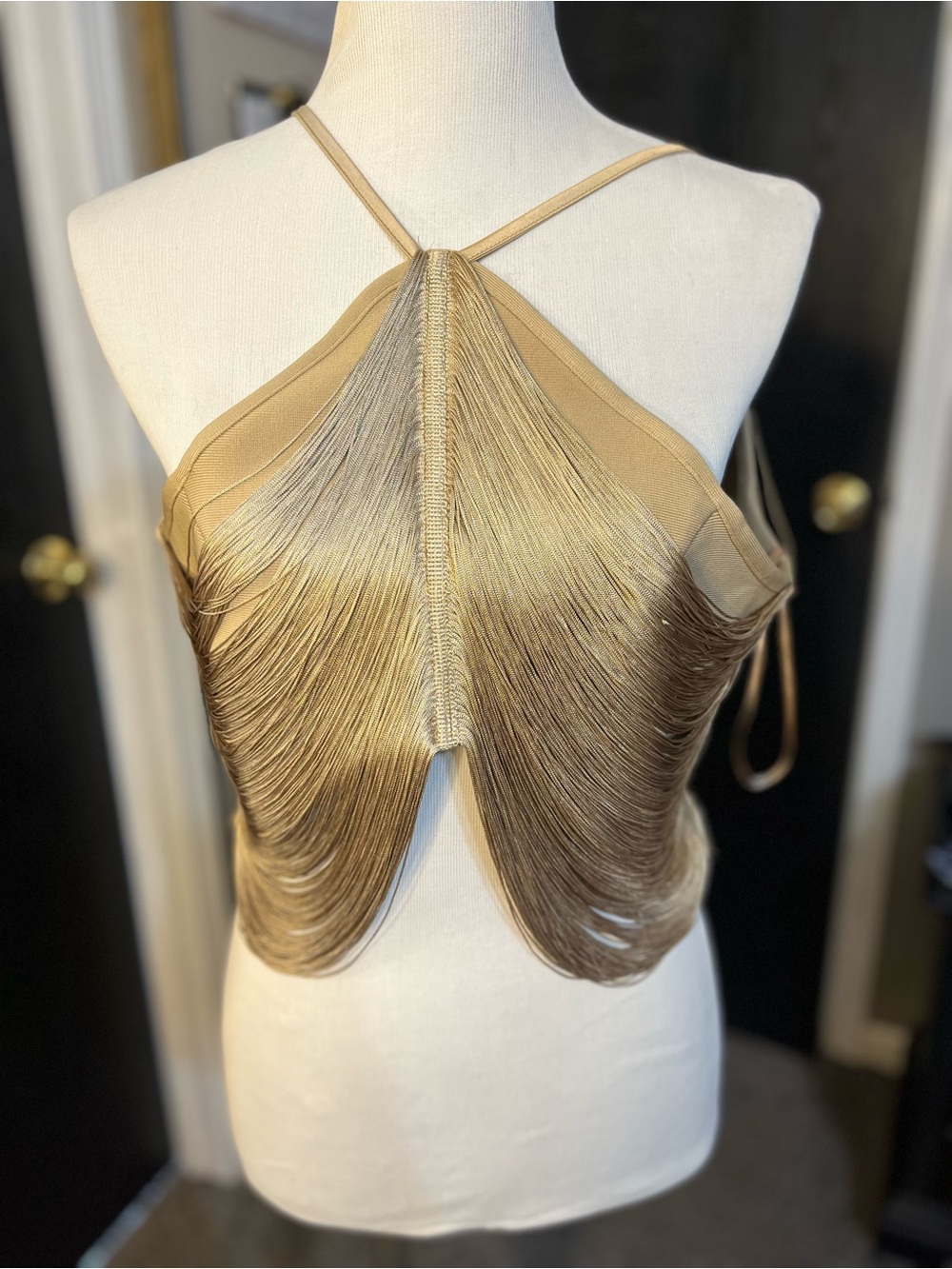 Fashion Nova Gold Fringe Halter Camisole